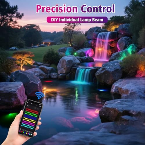 T-SUN Color Changing Pond Lights, 4 Lightheads with Bluetooth APP Control - Image 5