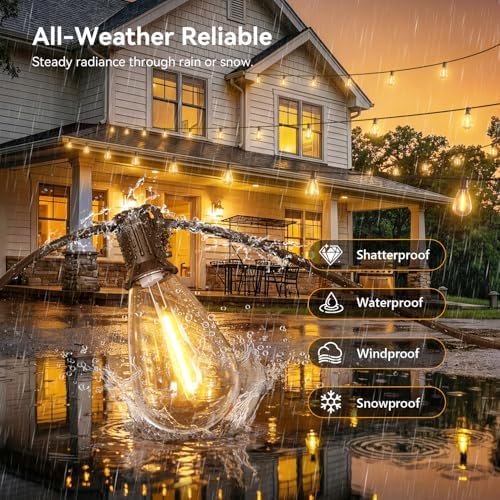 200FT Outdoor String Lights with Remote, Waterproof Patio Lights with 72+2 Shatterproof LED Bulbs,Dimmable Hanging Decor for Backyard Garden Porch Bistro, Timer & 3 Modes,2200K Warm White - Image 3