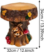 Brown Outdoor Garden Mushroom Stool with Rabbit Carvings - Image 2