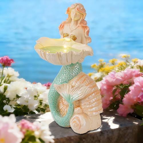 Teaeeno Outdoor Mermaid Decor Garden Statues with Solar Lights,Art Mermaid Figurine,Mermaid Decor for Home,Solar Lawn Ornament,Animal Solar Outdoor Decor by Teaeeno