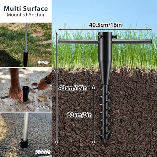 10FT String Light Poles with Spiral Ground Stakes, 38mm Adjustable Height Rustproof Metal Posts for Garden Lawn Patio, Christmas Wedding Party Outdoor Decoration (Black, 1 Pack) - Image 4