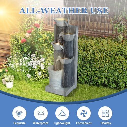 5-Tiers Outdoor Water Fountain, Fountains and Waterfalls with Light - Image 6