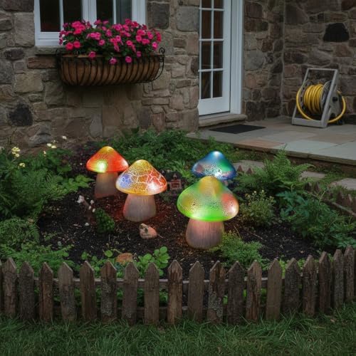 Macarrie 4 Pcs Solar Mushroom Light Outdoor Crack Solar Garden Decor Light - Image 7