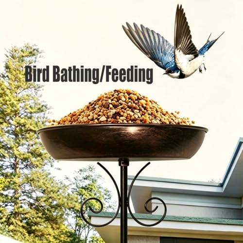 Outdoor Bird Bath with Ground Stake in Antique Copper Finish, 32 Inch Tall Weather-Resistant Deep Bowl for Hummingbirds and Sparrows - Image 3