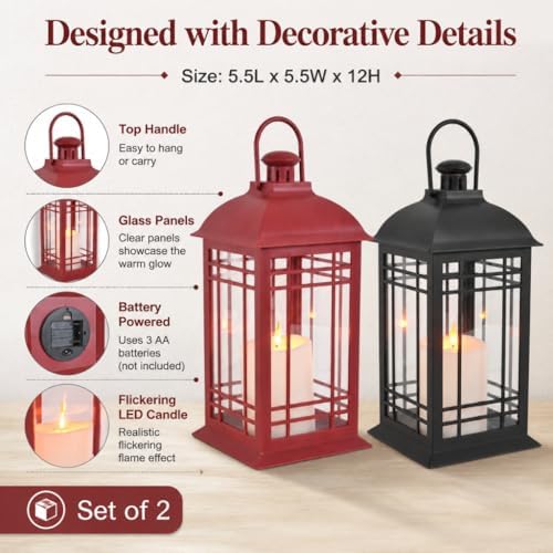 Wallsky Lanterns Decorative Indoor with LED Flickering Flameless Candles - Image 3