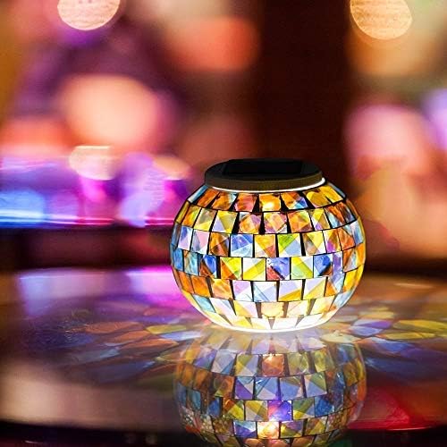 Solar Outdoor Table Lamp, Solar Powered Mosaic Glass Ball Garden Lights Waterproof Color Changing Mood Night Lights (Colorful) - Image 2