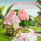 DONABELA Fairy Garden Decor Kit Pink Resin Miniature House Figurines Set Swing Directional Sign Bird Drinking Pool Fence Little Mushroom Outdoor Tiny Accessories Supplies - Image 3