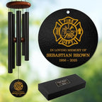 Personalized Firefighter Memorial Wind Chime – “in Loving Memory” Custom Name & Years – Golden Firefighter Emblem Tribute – Sympathy Gift for Firefighter Families, Colleagues & Everyday Heroes by AlpadilCo