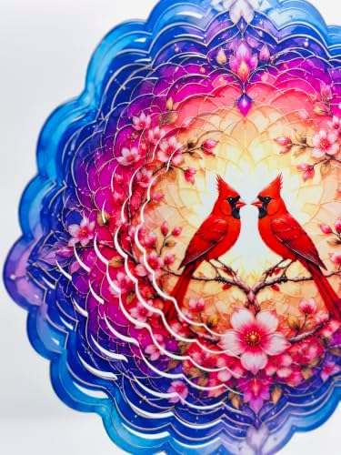 Shwing Wind Spinner 12 Inch Cardinal Bird Wind Spinner Hanging Wind Sculptures Red Cardinal Floral Mandala Metal Ornament Outdoor Kinetic Garden Art for Patio Porch Garden Spring Decoration - Image 3