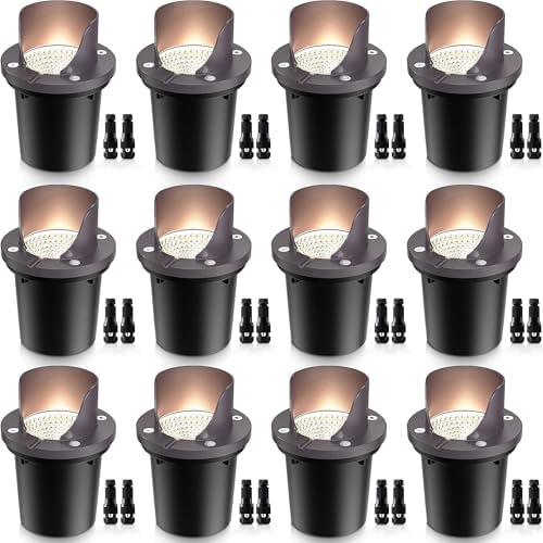 SUNVIE 12-Pack 12W 3000K LED Low Voltage Landscape Well Lights, Shield Top by SUNVIE