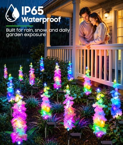KOOPER Solar Lights Outdoor Garden Decor, 4 Pack Upgraded Delphinium Solar Garden Lights with 36 Colorful LEDs, Vivid Flowers Outdoor Waterproof for Landscape Patio Yard Decor - Image 3
