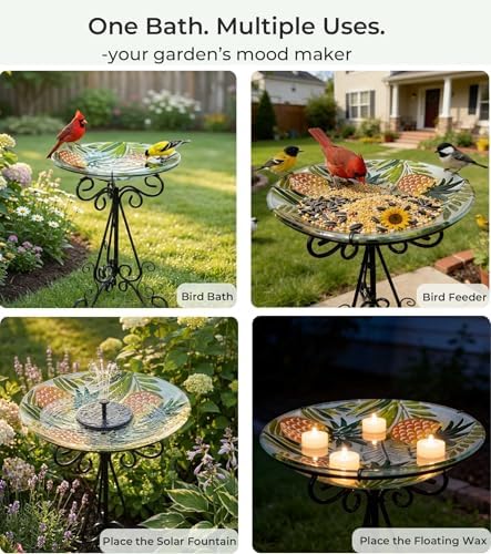 Large Glass Bird Bath with Metal Stand, Pineapple - Image 7