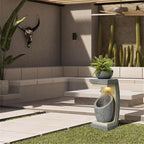 LuxenHome Water Fountain Outdoor, 32 Inch Resin Cascading Water Fountains Indoor with LED Lights, Modern Garden Decor, Small Waterfall Fountain, Outdoor Fountains and Waterfalls Garden Decor - Image 3