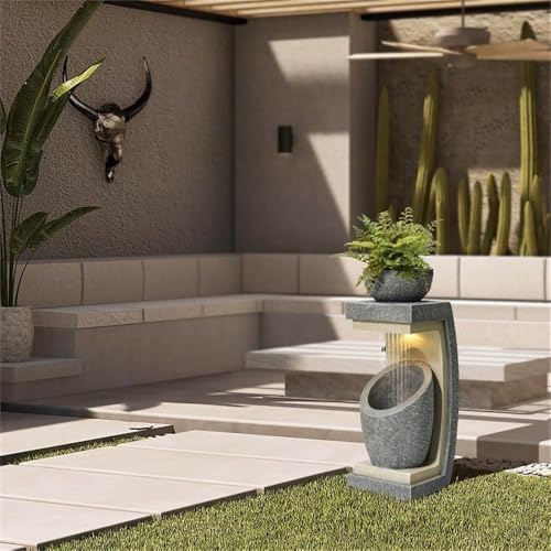 LuxenHome Water Fountain Outdoor, 32 Inch Resin Cascading Water Fountains Indoor with LED Lights, Modern Garden Decor, Small Waterfall Fountain, Outdoor Fountains and Waterfalls Garden Decor - Image 3