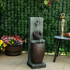 Alpine Corporation TZL388 32" 3 Tier Jar Fountain with LED Lights, Elegant Outdoor Water Feature for Garden, Patio, Backyard, Home Décor, Ceramic Water Fountain & Landscape Decorations, Gray - Image 2