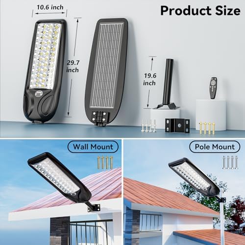 MMKT Solar Street Lights Outdoor Waterproof, 3 Color LED Dusk to Dawn Solar Light, Flood Lights with Motion Sensor and Remote Control, Parking Lot Light 1 Pack (Extra Large 1 Pack) - Image 3
