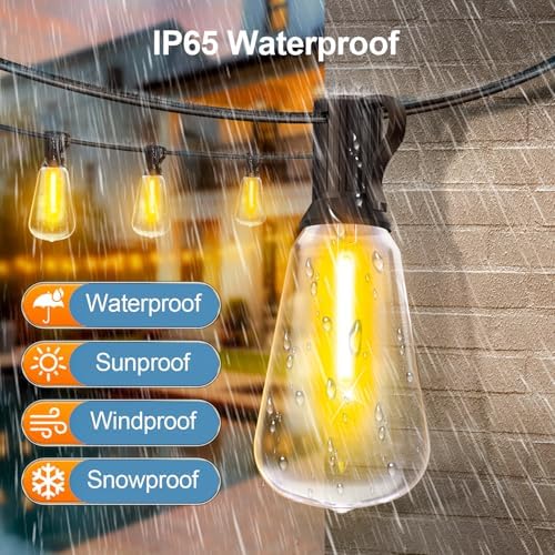 Outdoor String Led Patio Lights - 50Ft 15M Outside Waterproof Light With Remote Dimmable ST38 Shatterproof Bulb Connectable Hanging Outdoor Electric Lighting For Backyard Yard Gazebo Porch Party - Image 6
