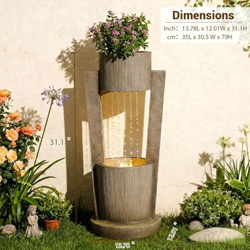 Sunlinua 31H Realistic Rock Outdoor Water Fountain with LED Light Brown - Image 3