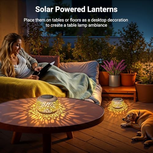 Solar Lanterns Outdoor Waterproof, Hollow Out Solar Table Lamp Patio Decor - Image 3