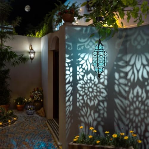 Solar Lanterns Outdoor, Moroccan Style Waterproof Hanging Lights with Cut-Out Design for Garden Patio Pathway Deco Decorations Outdoor Hanging Light, Solar Garden Decor (Black, 2 Pack) - Image 2