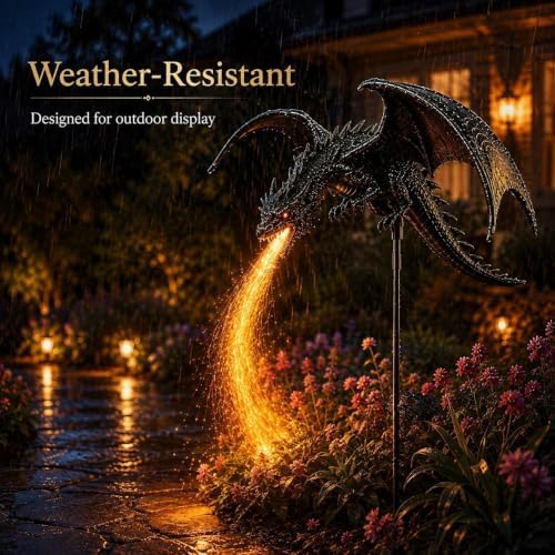 Solar Dragon Fire Garden Light Stake, Dragon Outdoor Figurine Lights Stake - Image 3