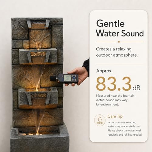 Bumilgar 32.28" H 4-Tier Indoor/Outdoor Modern Water Fountain with Led Lights and Pump, Outdoor Freestanding Cascading Waterfall - Suitable for Garden, Patio, Porch, Yard and Outdoor Decor - Image 4