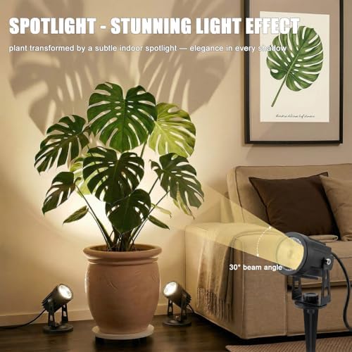 LED Spotlight Indoor for Plants Uplights Lamp Accent Lighting Decor 12V Low Voltage Warm White Up Down Spot Lights Outdoor Landscape Lighting 2 Pack(Adapter, Base and Stake Included) - Image 3