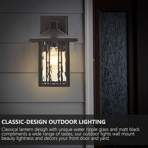 Outdoor Wall Lights Exterior, Front Porch Lights, Wall Sconce Wall Mount, Waterproof Wall Lantern with Water Ripple Glass, Black Lighting Fixtures for Garage, Patio House-2 Packs - Image 5