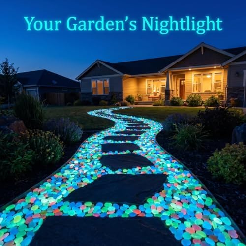 Colorful Glow-in-the-Dark Garden Stones, Night Guide Pebbles Solar Glowing Rocks for Landscaping Walkways Aquariums,5 Hour Glow Weatherproof Resin Luminous Stepping Stones (4000, Blue) - Image 7