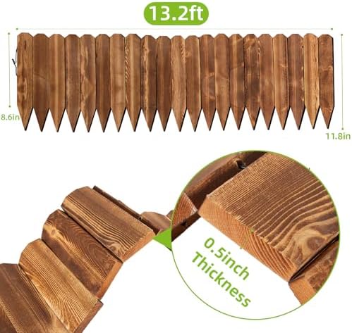 LINSHRY Wood Garden Fence, 11.8in H x 13.2ft L Flower Bed Edging Borders - Image 2