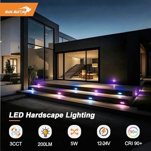 7 Inch RGB LED Retaining Wall Lights, 2700K-5000K Selectable, 12-24V 5W 200LM Low Voltage Paver Lights, IP65 Waterproof LED Landscape Hardscape Light, ETL Listed, 12PK - Image 2