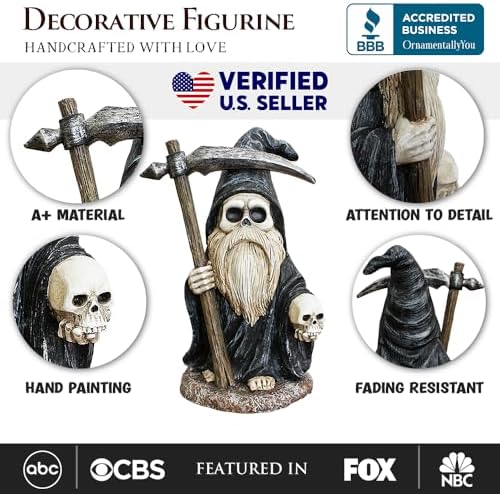 OrnamentallyYou Grim Reaper Gnome Figurine 7", Gothic Occult Statue Yard Decoration - Image 2