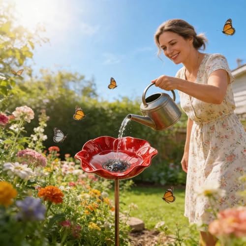 Flower Garden Stake Metal Bird Bath with Bee Watering Station, 3 in 1 Handmade Pollinator Feeder for Outdoor Yard Decor(Yellow,3) - Image 3