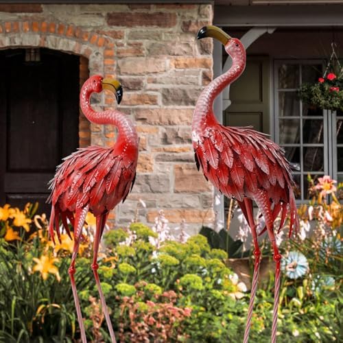 32-36 Inch Metal Yard Flamingos Garden Statues for Lawn Pond Patio - Image 6