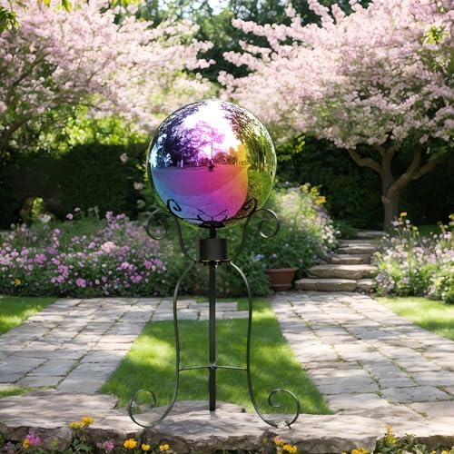Outdoor Garden Gazing Mirror Ball: Gazing Ball, Stainless Steel Garden Mirror Globe, for Home Outdoor Pond Swimming Pool Decoration Gift, Hollow Floating Reflective Globe (Rainbow,8in) - Image 6