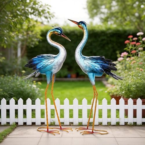 Shorayn Metal Crane Garden Statue, Garden Sculptures & Statues, Crane Ornaments Yard Art for Backyard Patio Lawn Decorations (Blue) - Image 6