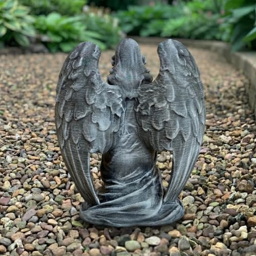 OLOMA Guardian Weeping Angel Concrete Garden Statue Kneeling Crying Cherub Sculpture Outdoor Memorial Grave Decor Religious Lawn Ornament Cemetery Headstone Tribute Art Handcrafted Spiritual Figurine - Image 2
