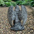OLOMA Guardian Weeping Angel Concrete Garden Statue Kneeling Crying Cherub Sculpture Outdoor Memorial Grave Decor Religious Lawn Ornament Cemetery Headstone Tribute Art Handcrafted Spiritual Figurine - Image 2
