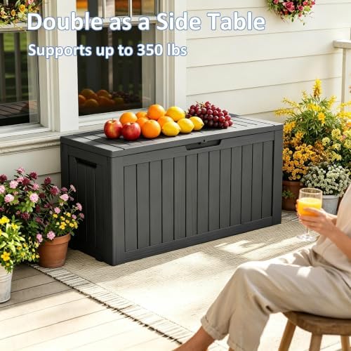 EasyUp Outdoor Storage Box 100 Gallon Waterproof Resin Deck Boxes Black - Image 6