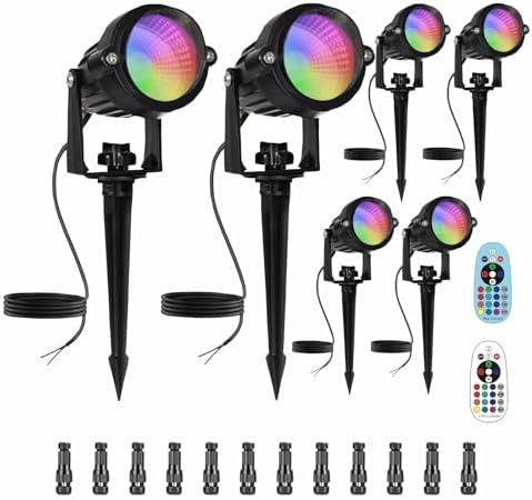 Low Voltage RGBW LED Landscape Lights Spot Lights Outdoor for Yard Garden Decor Spotlight, 12V-24V Low Voltage Landscape Lighting with 16 Color Changing and Remote IP68 Waterproof (6) by Agdjasa
