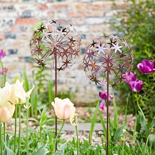 Rusty Metal Wild Flowers Garden Stakes 11.82 x 8.47 inches, Decorative Flowers Yard Stake Metal Art for Outdoor Garden Lawn Decor (Flower-E) by CatchDragon