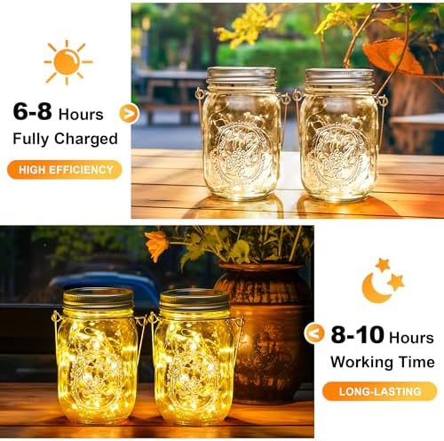GIGALUMI Hanging Mason Jar Solar Lights, 6 Pack 30 Led Tinplate Lids - Image 5