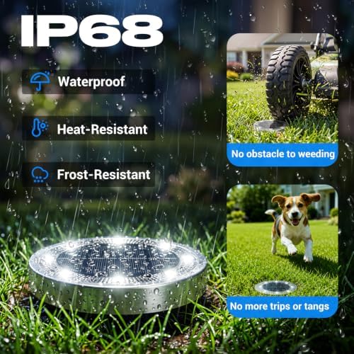 Peasur Solar Ground Lights Outdoor, 24 Pack Flat Solar Powered Disc Lights, IP68 Waterproof, Anti-Rust, Landscape Lighting for Pathway Garden Yard Lawn Walkway Landscape Driveway, Cool White - Image 3