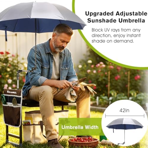 Garden Kneeler and Seat with Umbrella,Heavy Duty Gardening Bench and Stool - Image 3