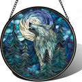 9.84 Inch Stained Glass Window Hanging Northern Lights Wolf Suncatcher for Doors Garden Patio Sun Catchers Decor Christmas Mother's Day Birthday Gifts for Women Men Mom Nana Father by Unknown