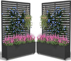 2PCS Metal Planter Box with Trellis,70.9"x47.2"x15.7" Raised Garden Bed with Drainage Holes, Privacy Planters for Outdoor, Garden Bed for Climbing Plants,Vegetables,and Vines, Black-louvered by FOLAWO