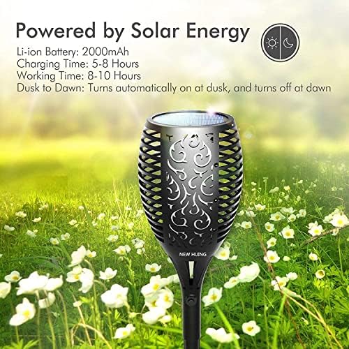 4 Pack LED USA Solar Torch Lights Outdoor Landscape Garden Pathway Light 43 inch 96 LED Waterproof Light with Flickering Flames with Auto On/Off Dusk to Dawn - Image 3