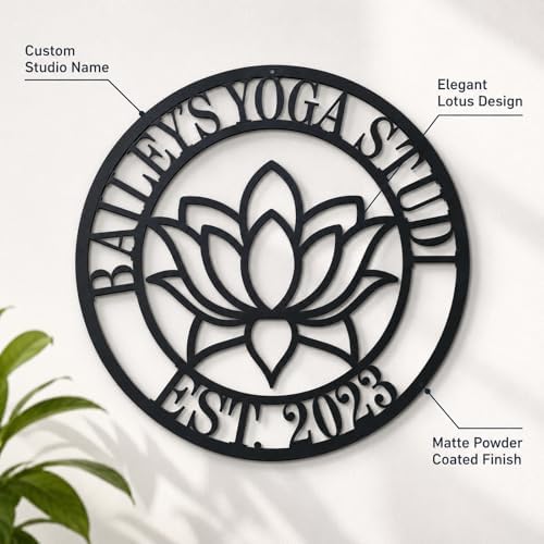 Personalized Yoga Studio Metal Sign Custom Lotus Wall Decor with Name and EST Year Round Meditation Room Plaque for Spa Wellness Studio Home Gym Entryway Gift - Image 4