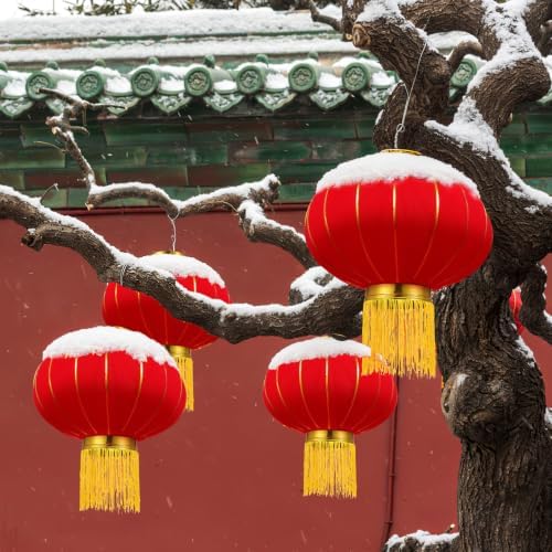 2pcs Red Flocking Cloth Traditional Lanterns with Tassel for Xmas Holiday - Image 6