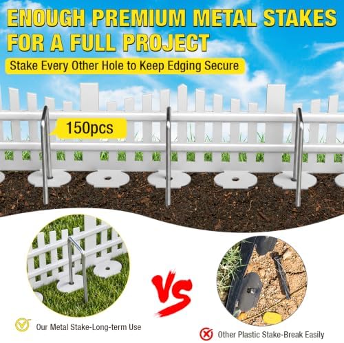 MIXC Garden Edging Border, 5" 100FT White Garden Fence with 150 Metal Stake - Image 2